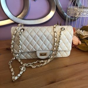 White Lambskin Leather Quilted Handbag